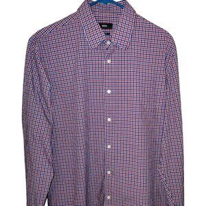 Hugo Boss Shirt Mens Size 16-34/35 Red Blue White Check Button Up Long Sleeve